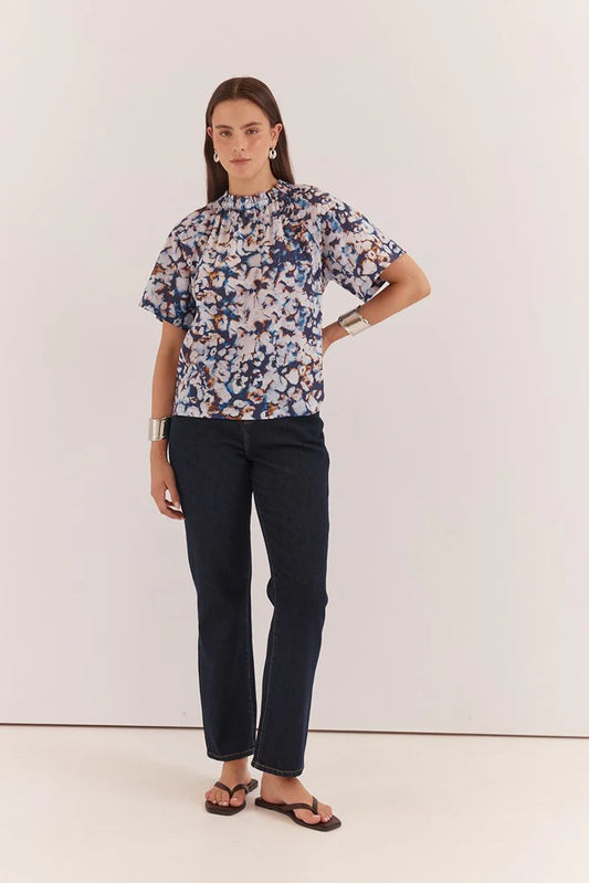 Anika Frill Neck Blouse - Violet Floral