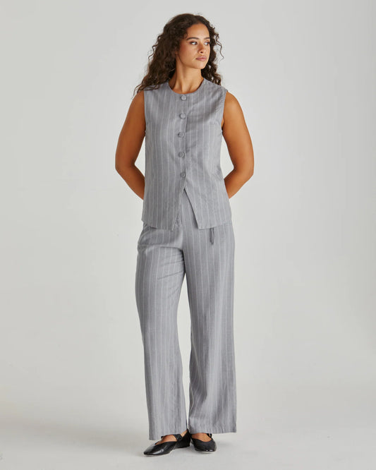 PETRA PANT - GREY PINSTRIPE