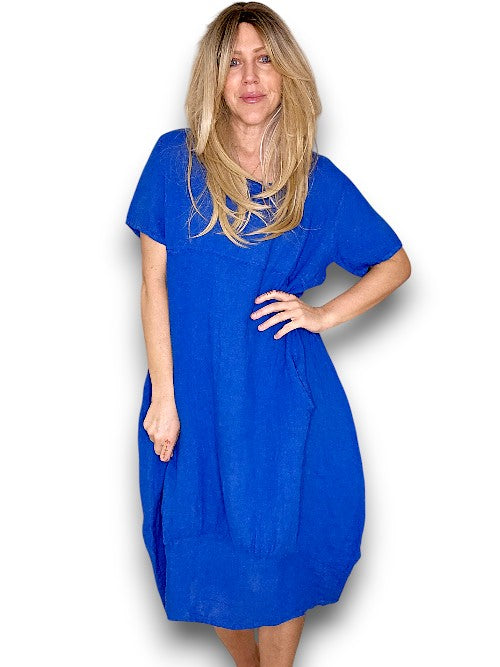 COBALT PLAIN MID SLEEVE MAXI DRESS
