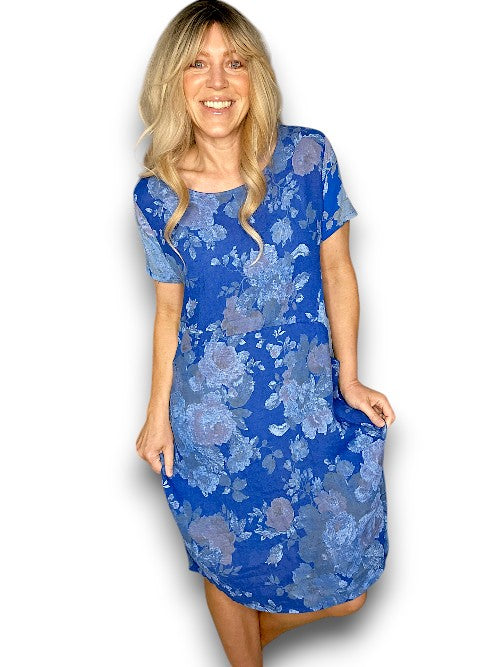 COBALT SCARLETT ROSE JUNGLE DRESS