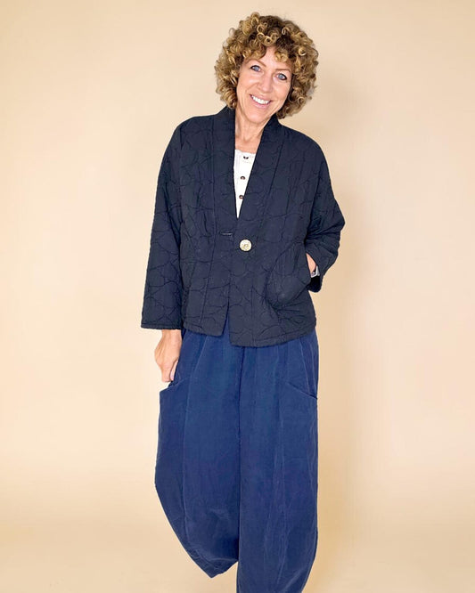BLACK LOVE HEART GOLD BUTTON QUILT JACKET