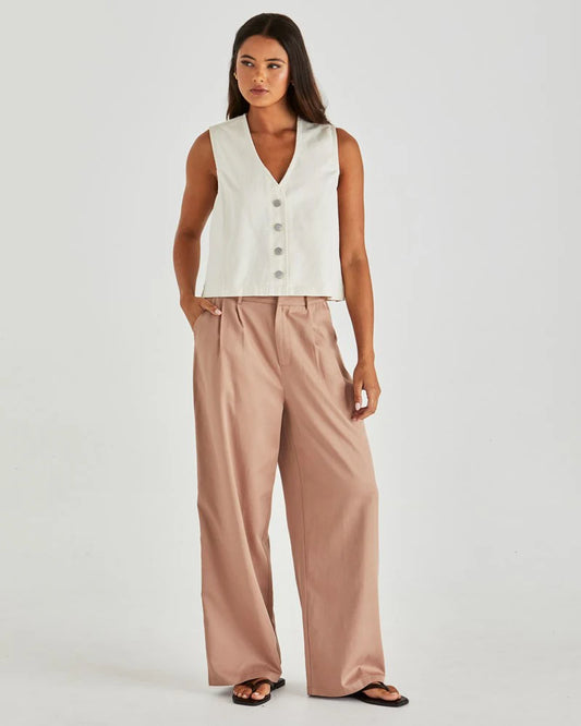 SABINE DENIM VEST - PARCHMENT WASH