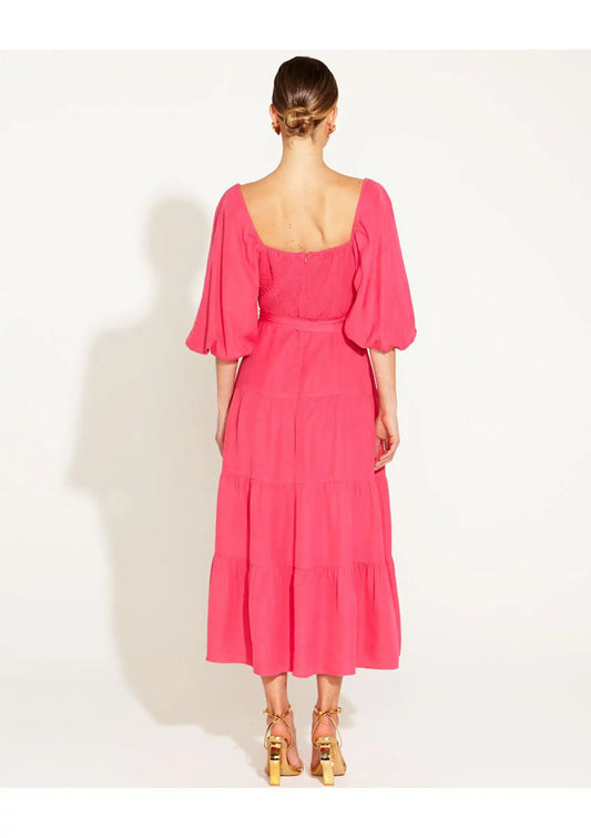 One And Only Tiered Midi Dress - Hot Pink