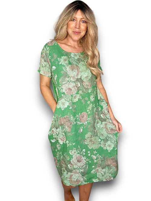 GREEN SCARLETT ROSE JUNGLE DRESS