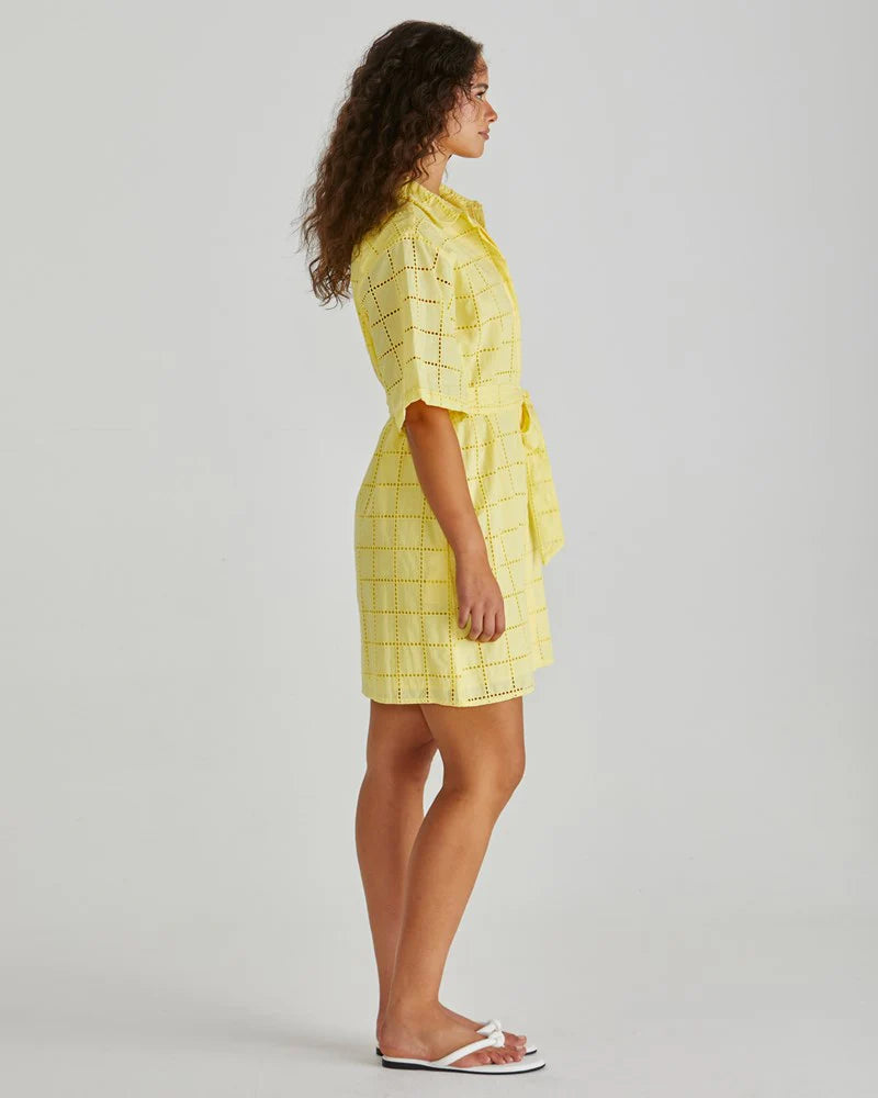 HELMI BRODERIE SHIRT DRESS - YELLOW