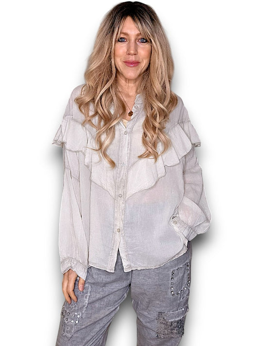 PALE BEIGE FRILL LONG SLEEVE TUNIC