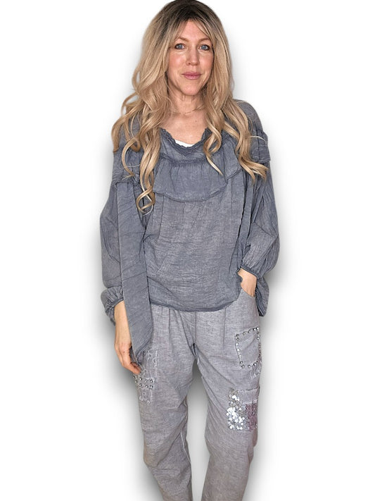 GREY FRILL BALLOON SL TUNIC