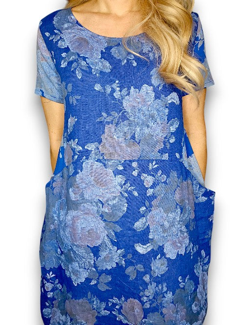 COBALT SCARLETT ROSE JUNGLE DRESS