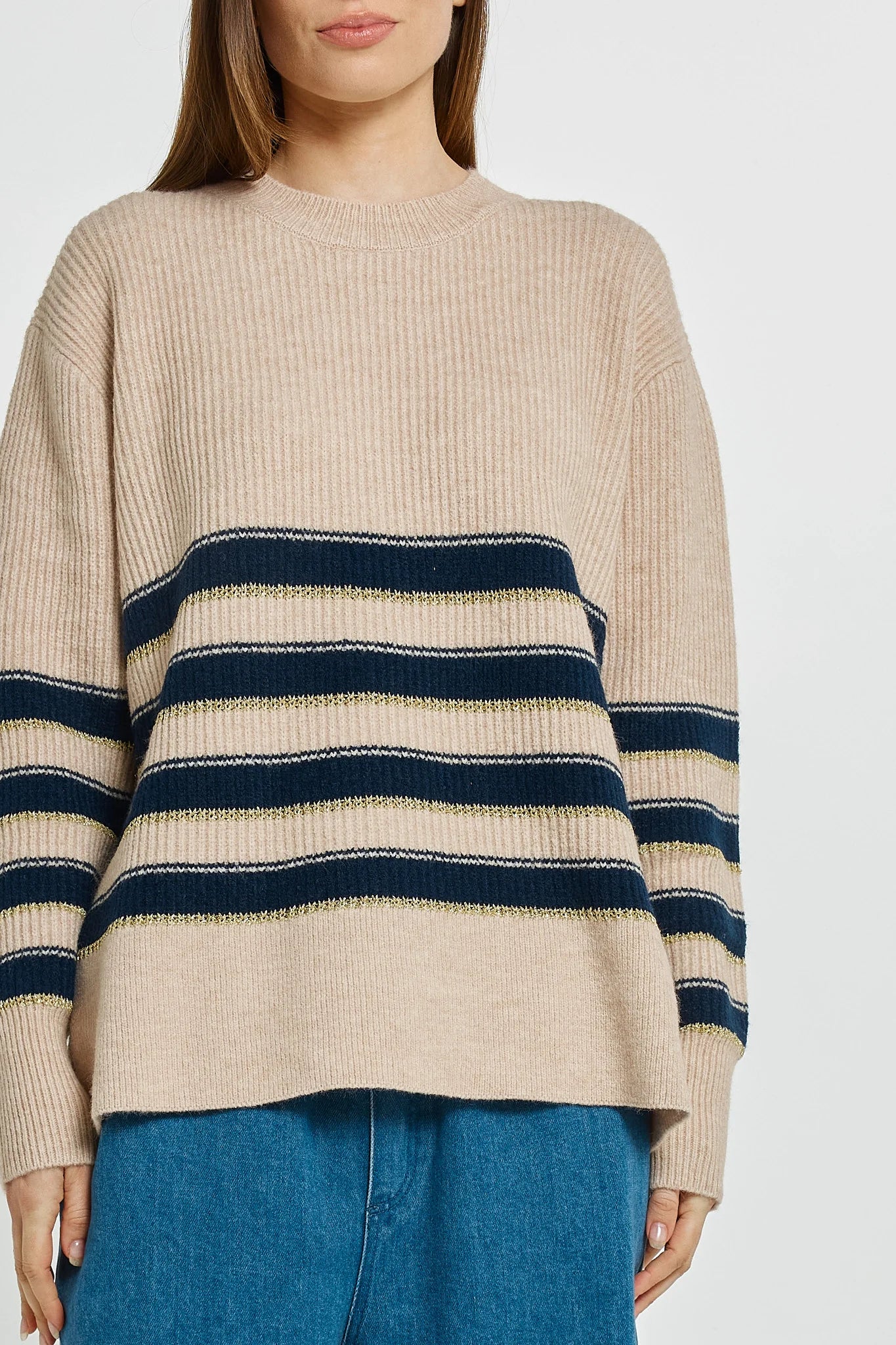 Camryn Sweater - Navy/Cream/Gold Stripe