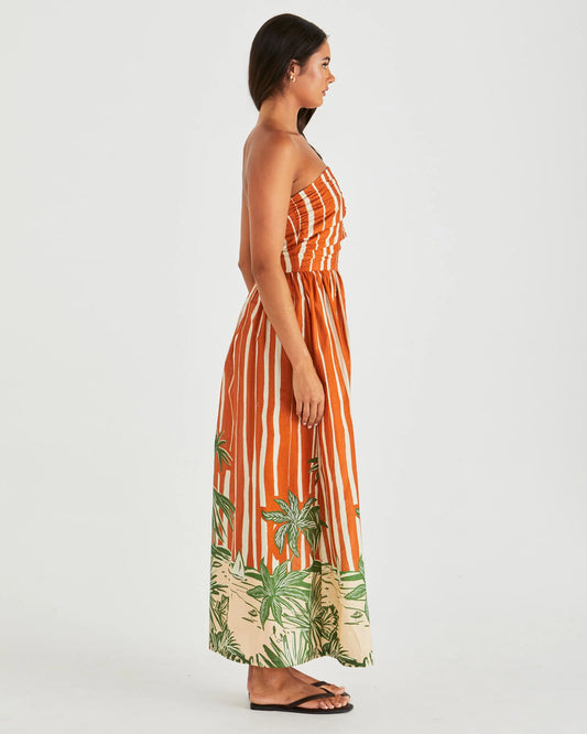 MINA STRAPLESS DRESS - PALM STRIPE