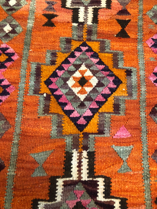 Vintage Hand Knotted Runner - Orange