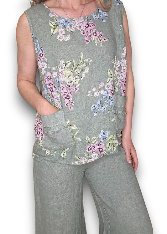 LIGHT SAGE ROSIE LINEN TANK TOP