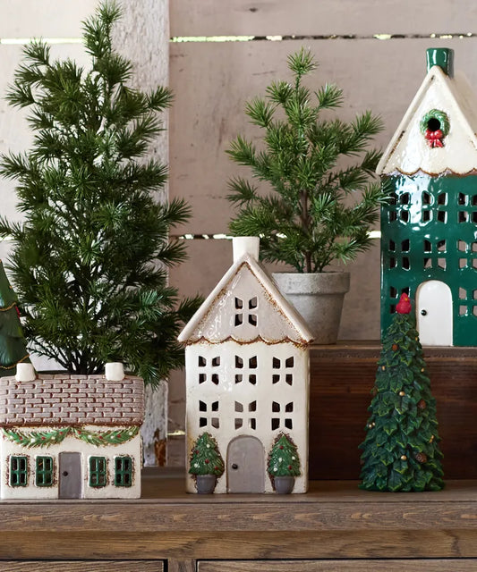 Christmas Tea Light House Stone with Pots Medium YA0083