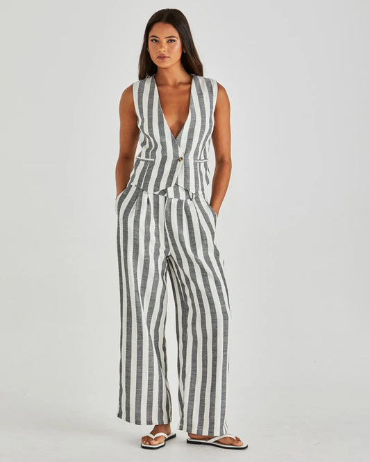 NEVADA VEST - CREAM BLACK STRIPE