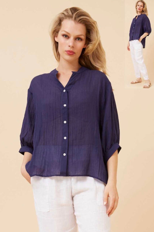 Navy Button Back Shirt