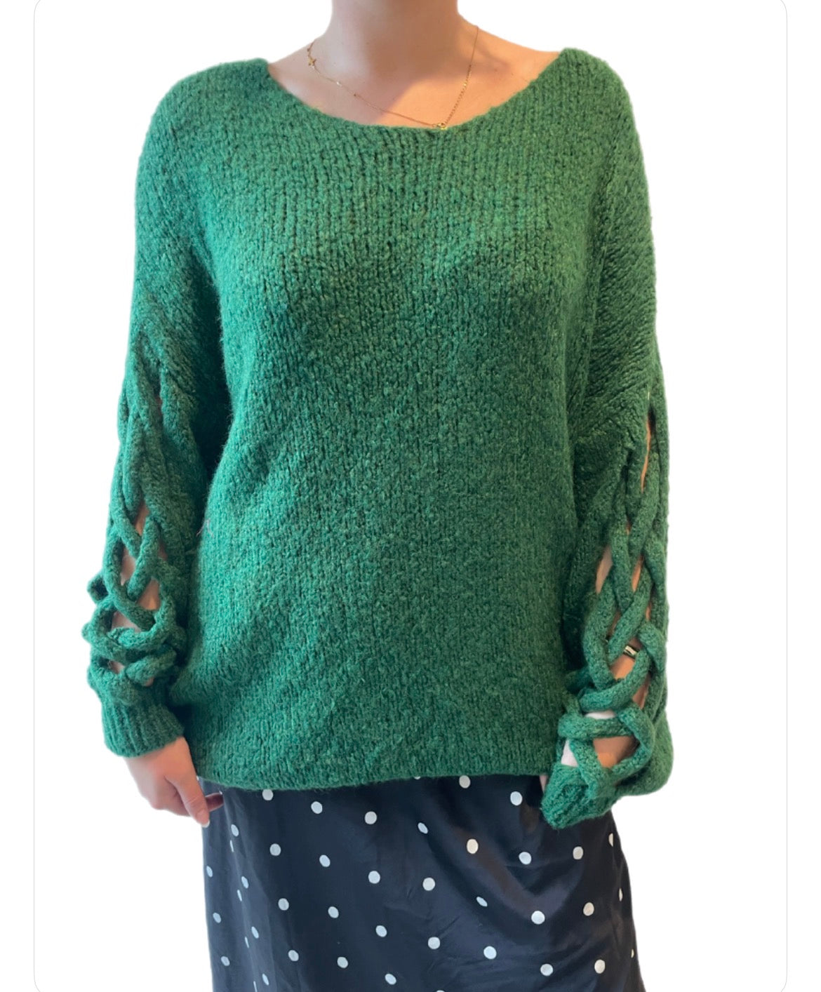 Plait Sleeve Knit -Green