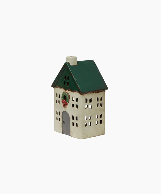 Christmas Tea Light House Green with Wreath Small YA0086