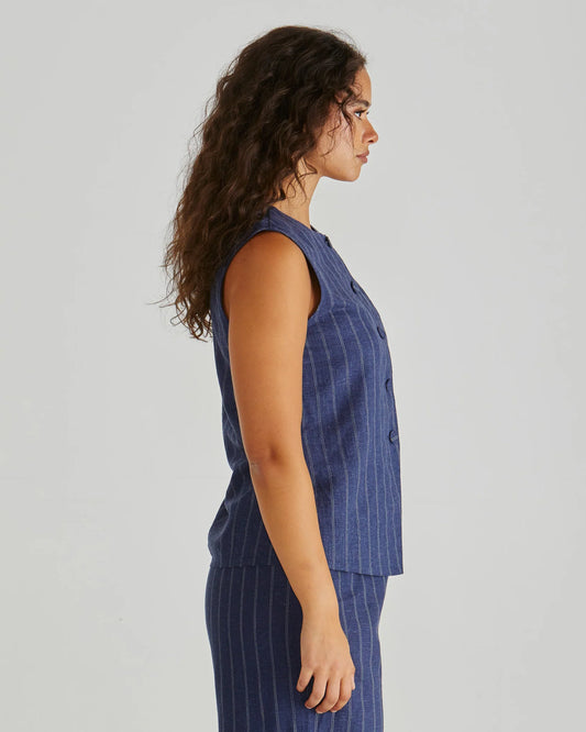 PETRA VEST - NAVY PINSTRIPE