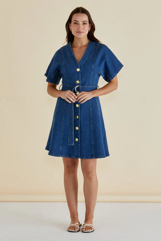 Fiori Denim Dress - Mid Wash