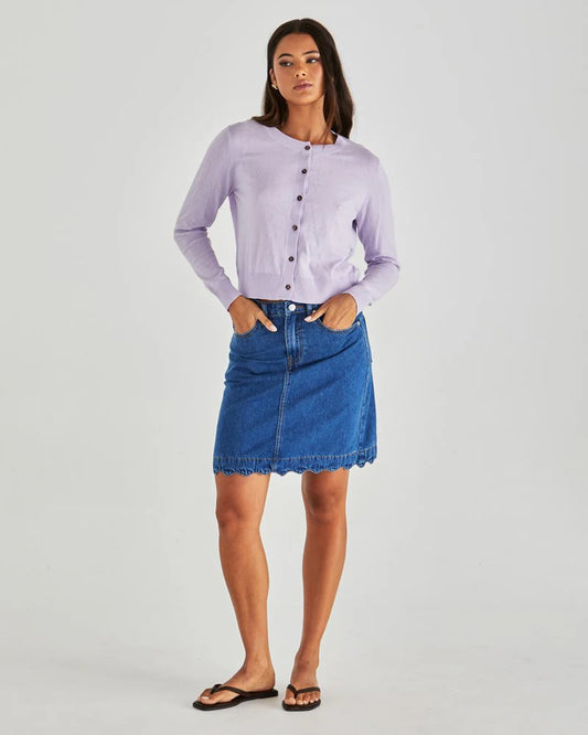 VALE SCALLOPED DENIM SKIRT - MID BLUE WASH