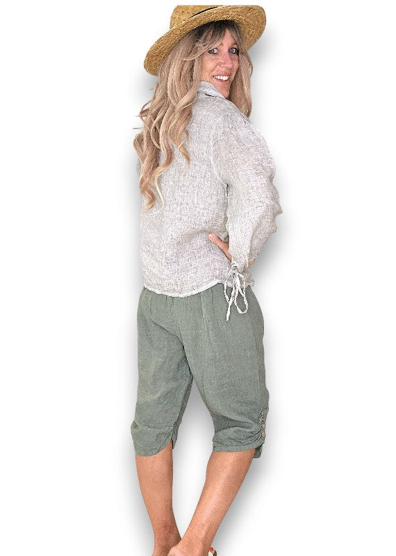 HELGA MAY FOREST PLAIN CAPRI LINEN PANT