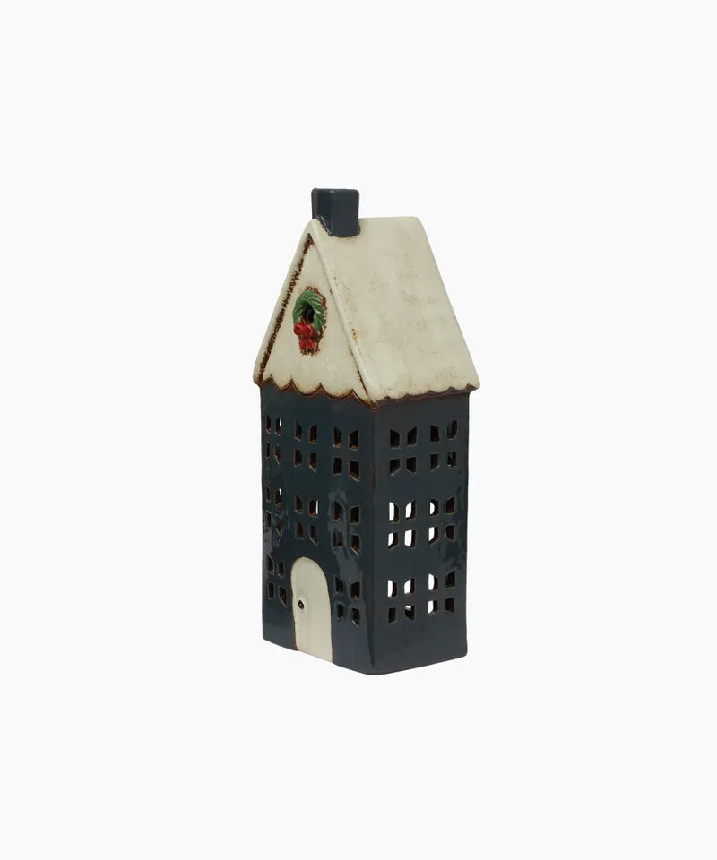 Christmas Tea Light House Green with Wreath Large YA0087