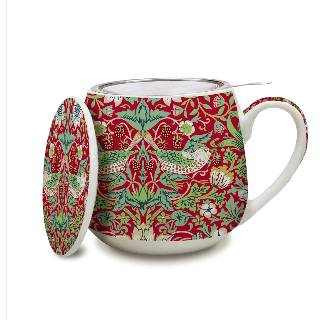 Tea Infuser Mug Strawberry Thief Red