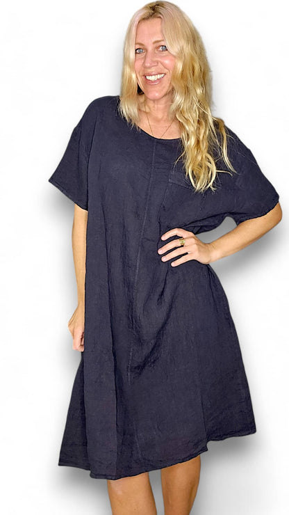 NAVY PLAIN EASY PEASY T-SHAPE DRESS