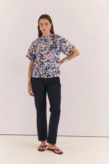 Anika Frill Neck Blouse - Violet Floral