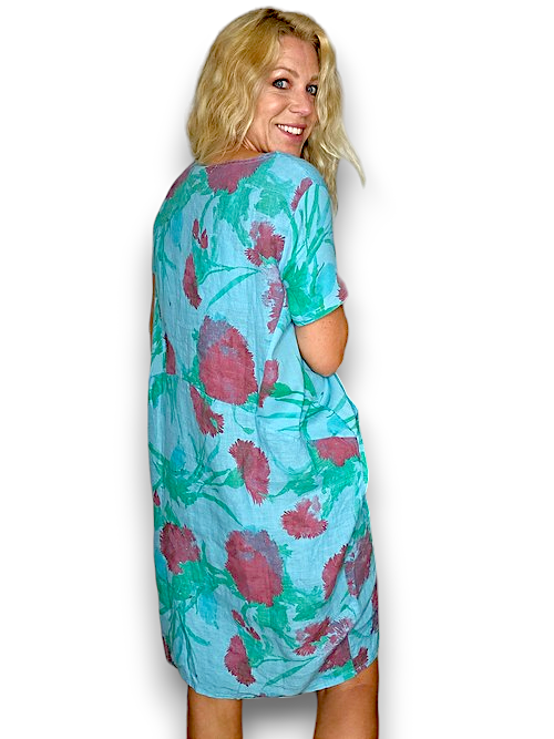 LIGHT TURQUOISE THISTLE IN RED JUNGLE DRESS