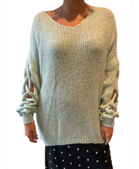Plait Sleeve Knit - Mint