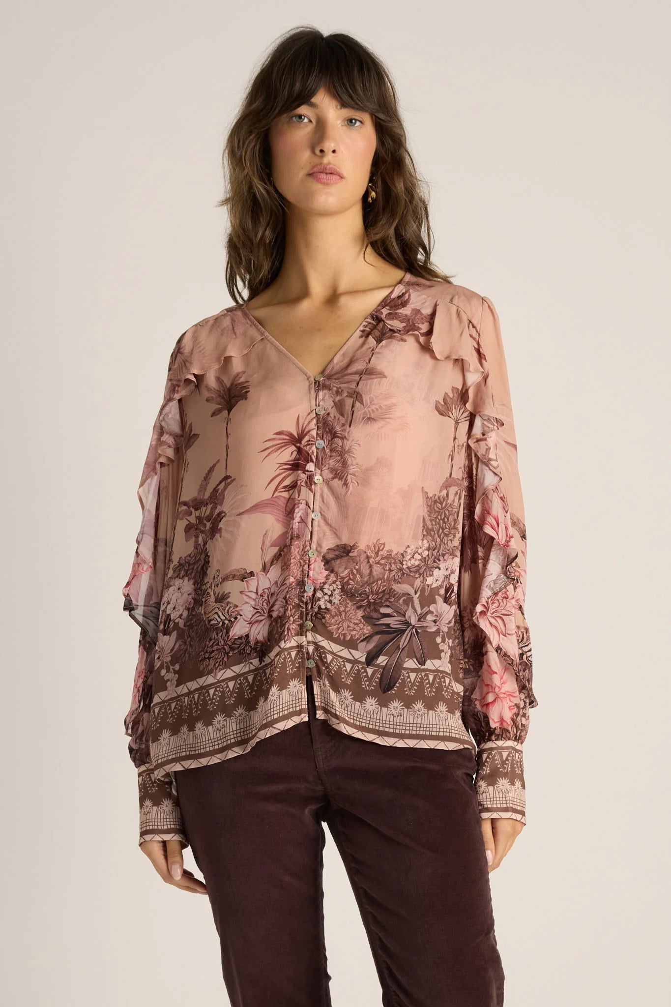 Odette Ruffle Blouse - Light Scarf Print