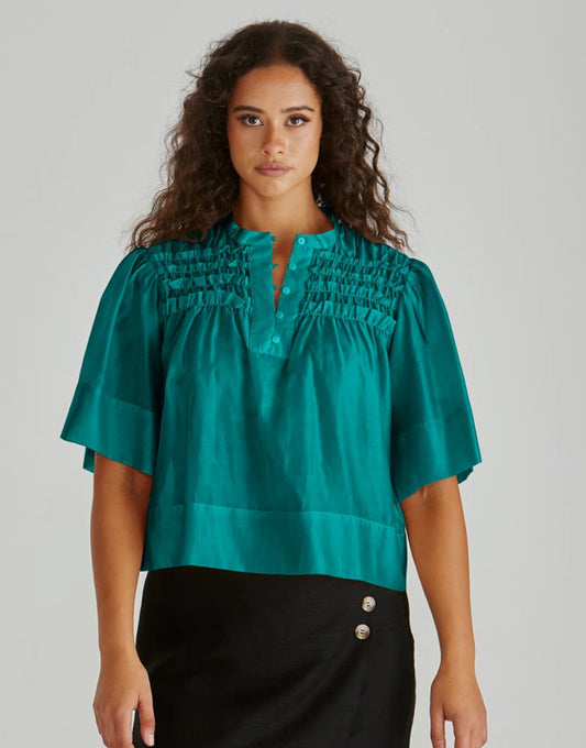 FILLIP RUFFLE YOKE BLOUSE - SEA GREEN