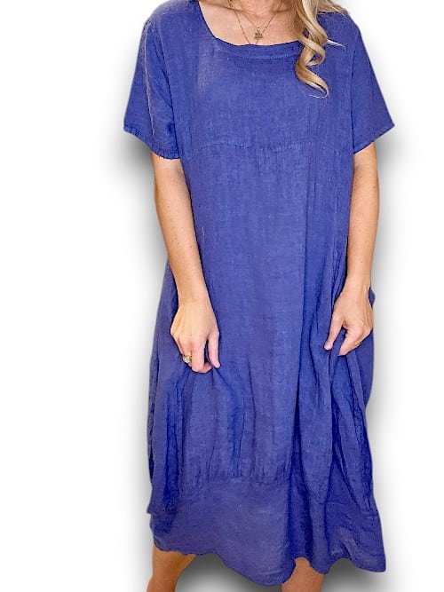 INDIGO PLAIN MID SLEEVE MAXI DRESS
