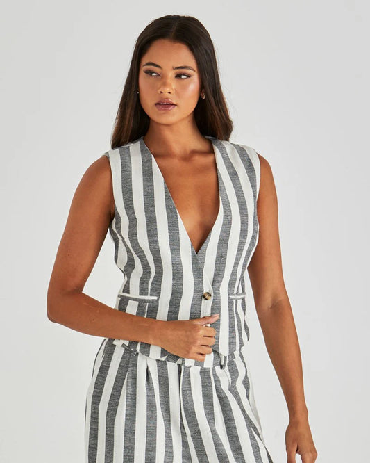 NEVADA VEST - CREAM BLACK STRIPE