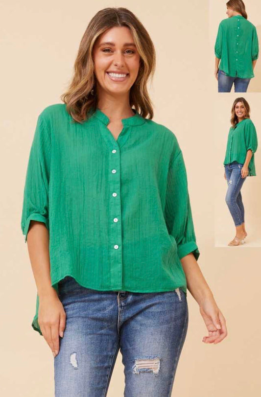 Button Back Blouse -Jade