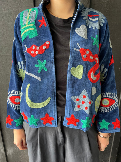 Velvet Jacket - Blue/snake