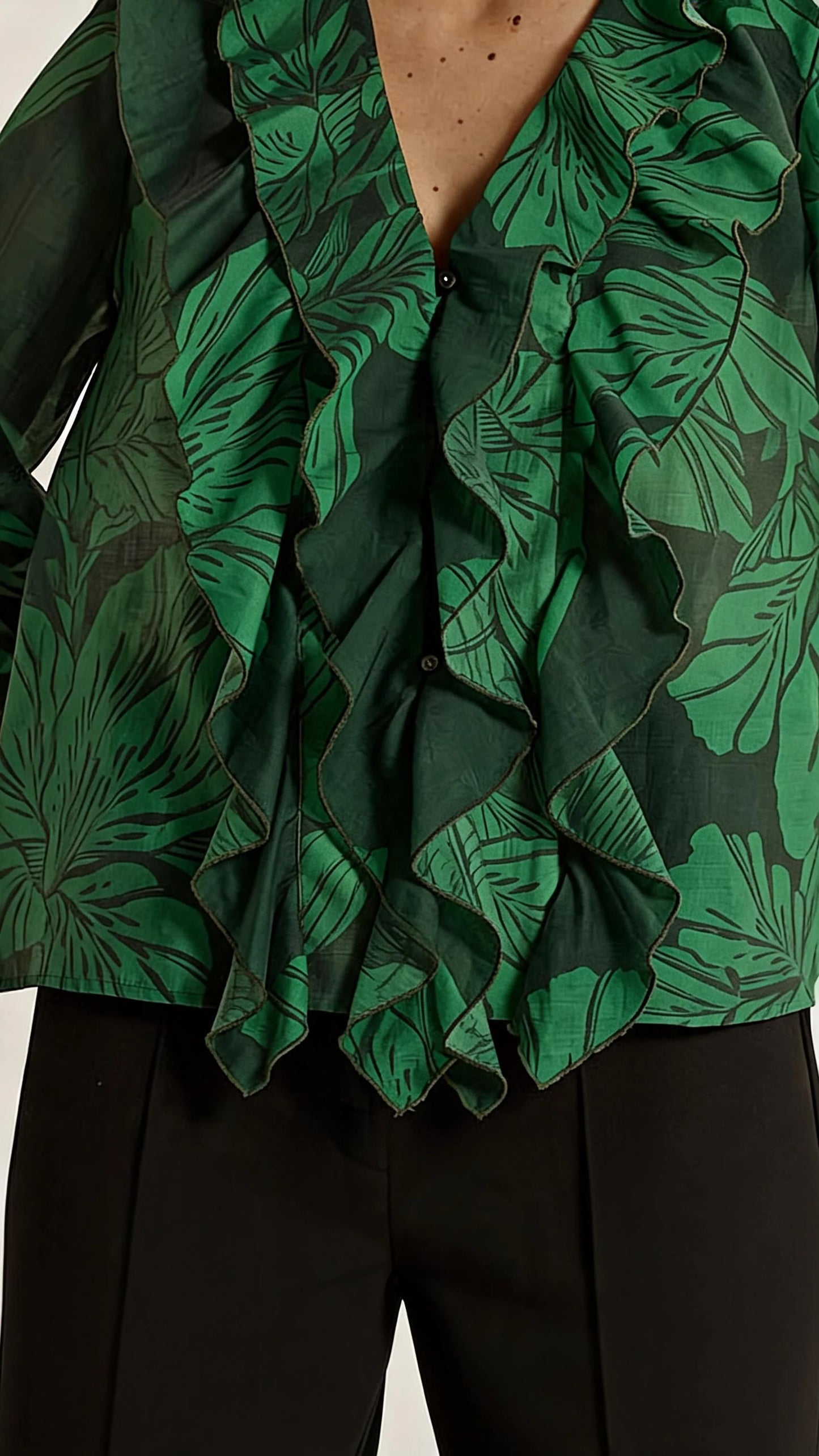 Lynn Ruffle Blouse - Evergreen