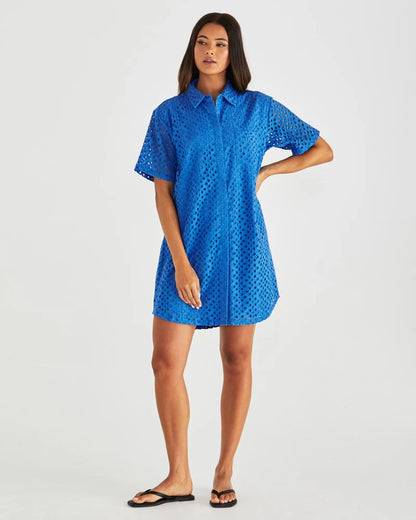 STEVA SHIRT DRESS - BRIGHT BLUE