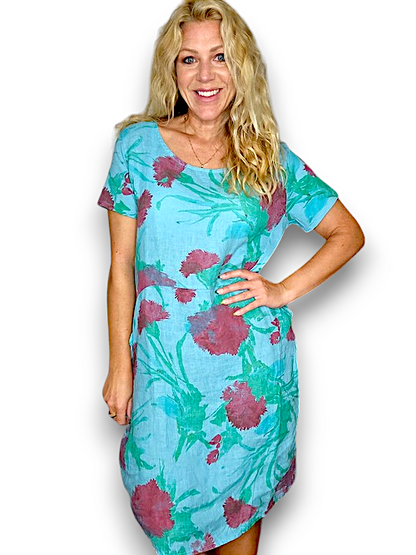 LIGHT TURQUOISE THISTLE IN RED JUNGLE DRESS