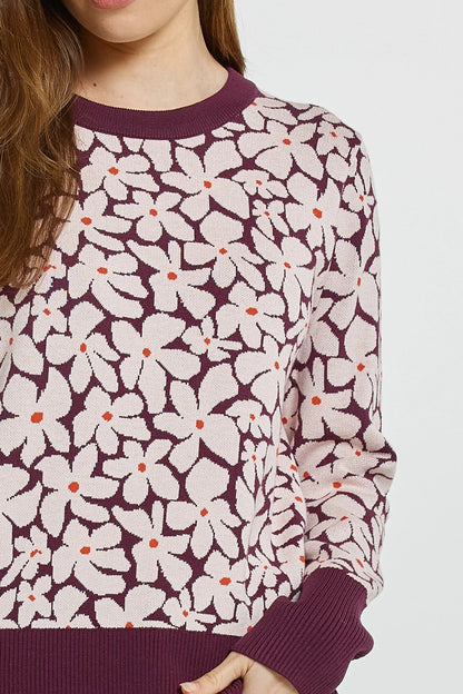 Maisie Sweater - Wine Petal Jacquard