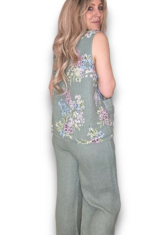 LIGHT SAGE ROSIE LINEN TANK TOP
