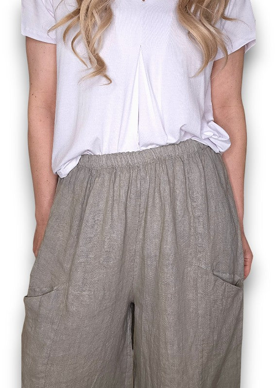MOCHA BARREL LINEN PANTS