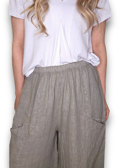 MOCHA BARREL LINEN PANTS