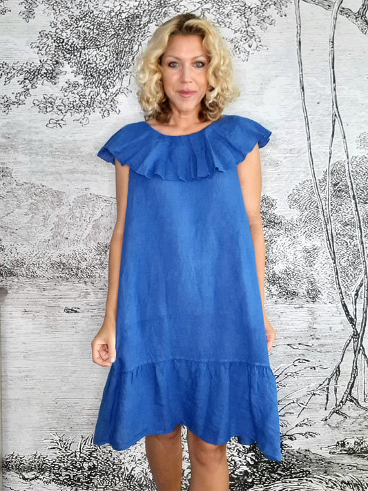 COBALT PLAIN STELLA FRILL DRESS