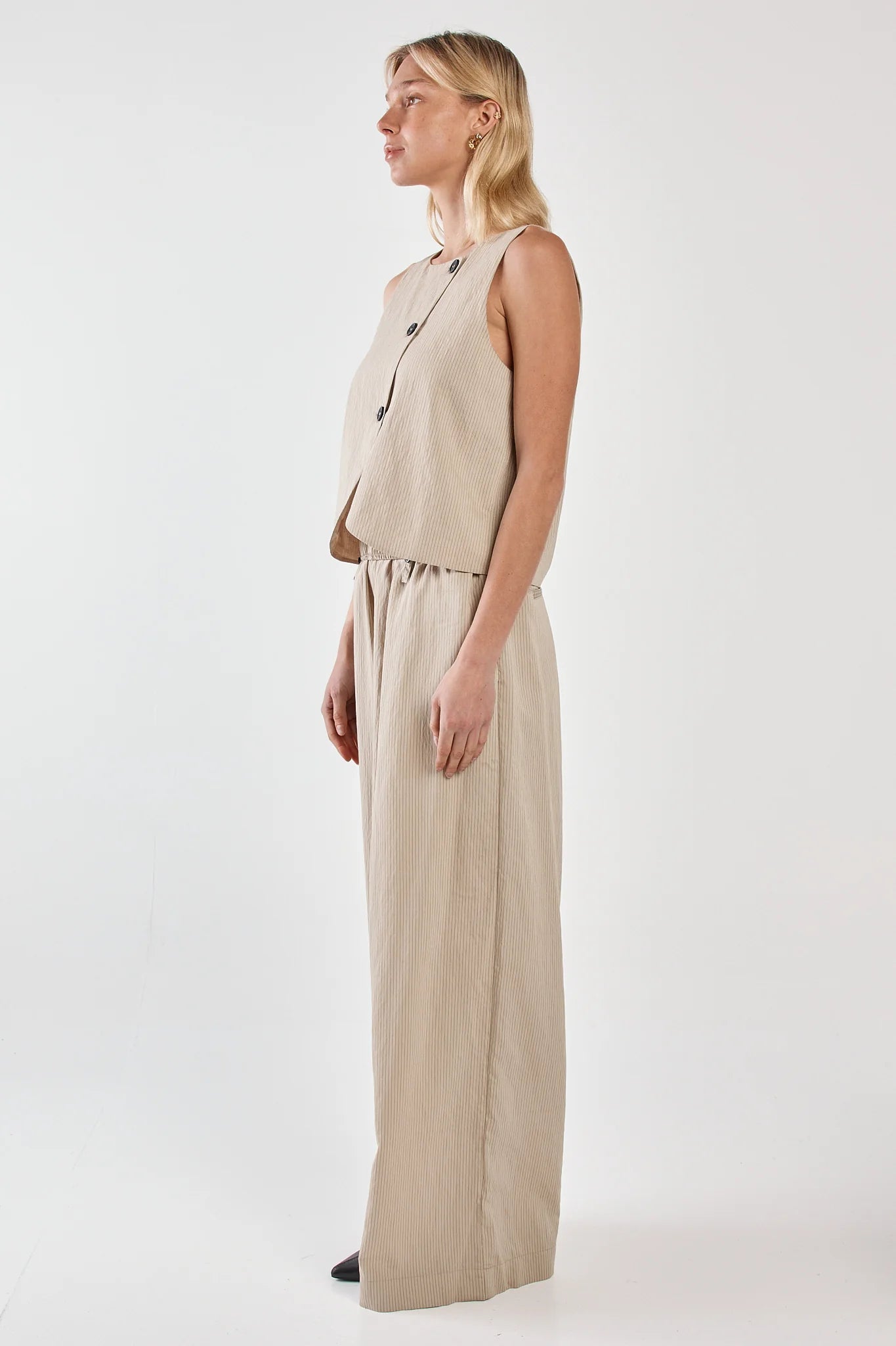 Renee Paper Bag Pant - Beige Black Stripe