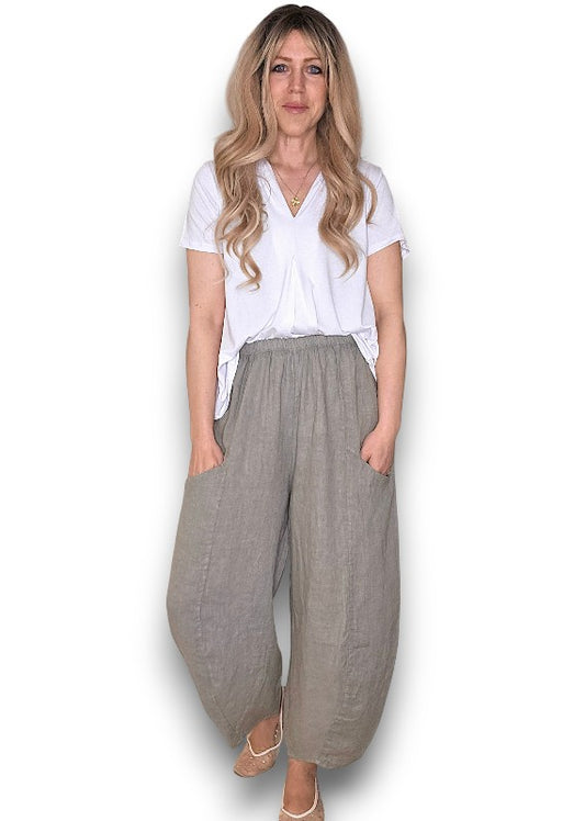 MOCHA BARREL LINEN PANTS