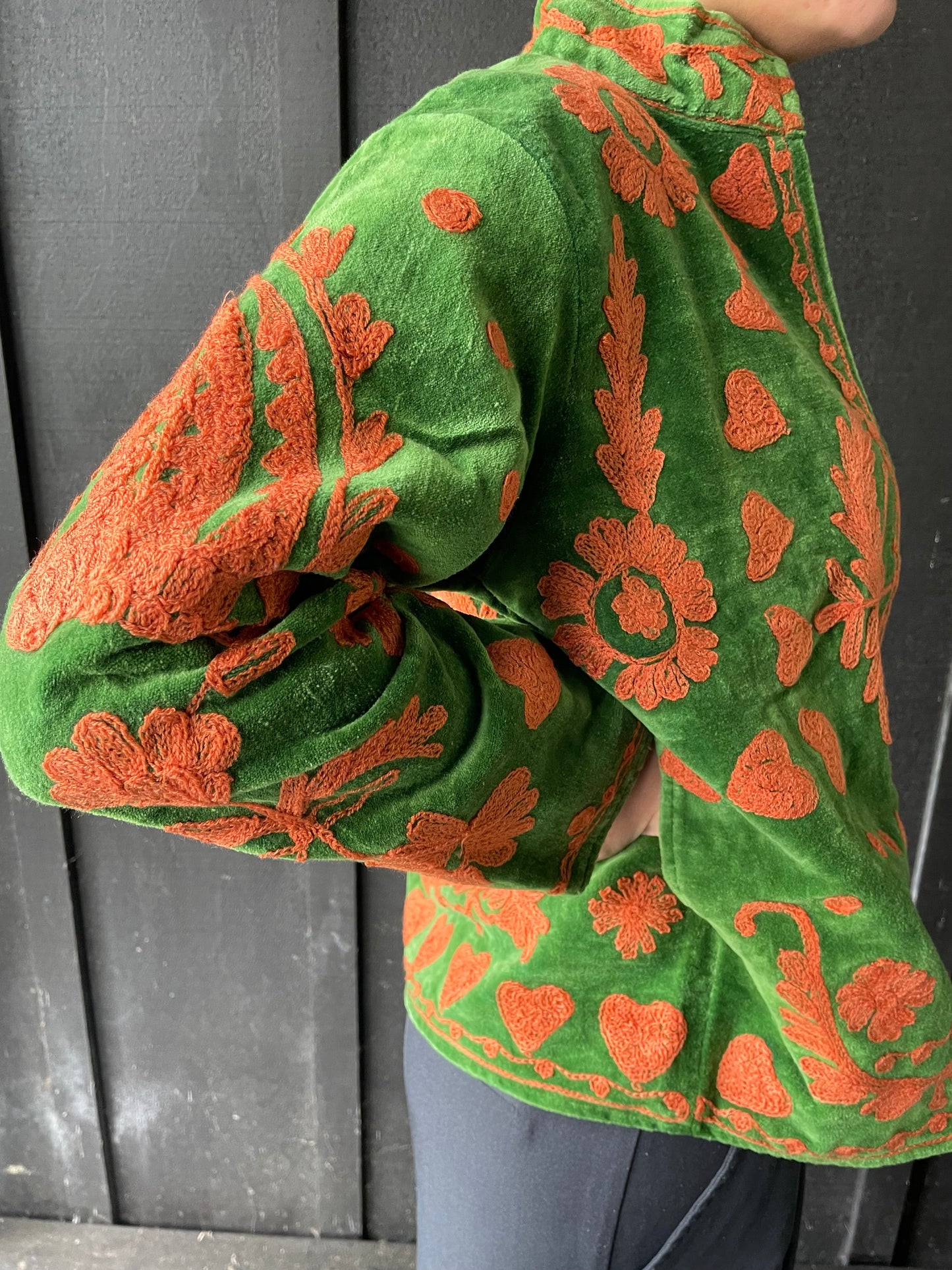 Velvet Jacket - Green/Orange LOVE