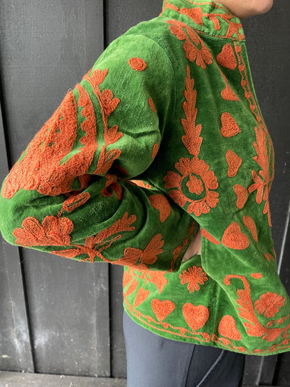 Velvet Jacket - Green/Orange LOVE