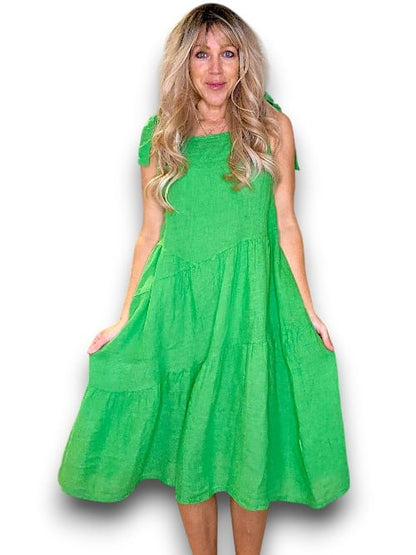 BRIGHT GREEN BOW-TIE SUMMER DRESS